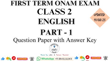 Class 2 English First Term Onam Exam Questions @GeneralEduOnline Standard 2 English Onam Exam QP