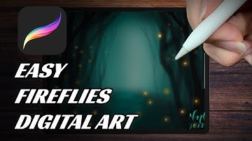 EASY DIGITAL ART FOR BEGINNERS | Fireflies in Forest Time-lapse | Procreate on iPad Pro