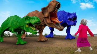 Tani Rescue Miss T From Dinosaur T-rex Chase | Scary Teacher 3D Dinosaur Funny Video In Real Life