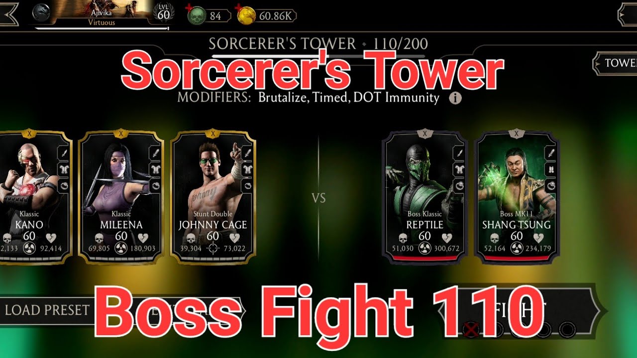 Mk Mobile Sorcerer's Tower Boss Fight 110 | Talent Tree and Equipment Shown 