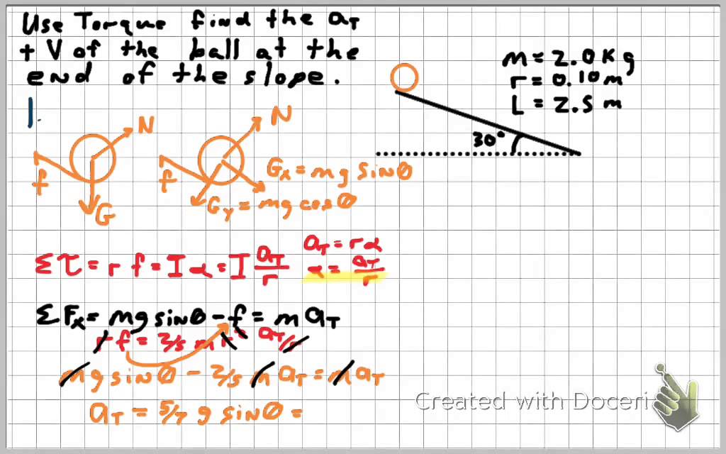 Rotation prob - ball rolling down an incline - YouTube