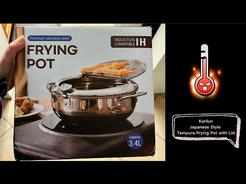 Kitchen deep frying pot with lid and thermometer non stick tempura