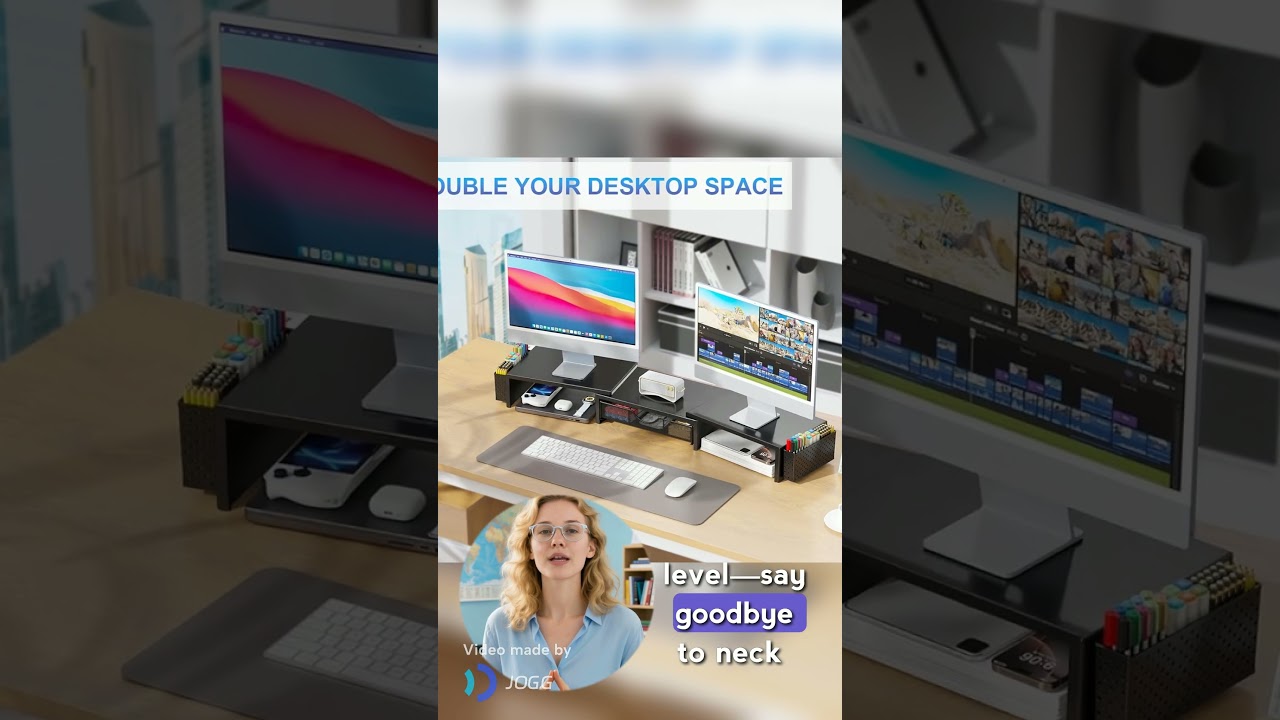 Gianotter Dual Monitor Stand Riser, Desk Organizer With Drawer and 2 Pen Holders, Computer Monitor S