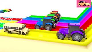 Apprenez les couleurs avec des tracteurs, des voitures de police, des bus et des rimes pour enfants