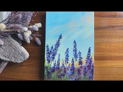 壓克力畫 初學者技巧| 夕陽下的薰衣草 | Acrylic Painting Tips | Lavender | Easy for beginners