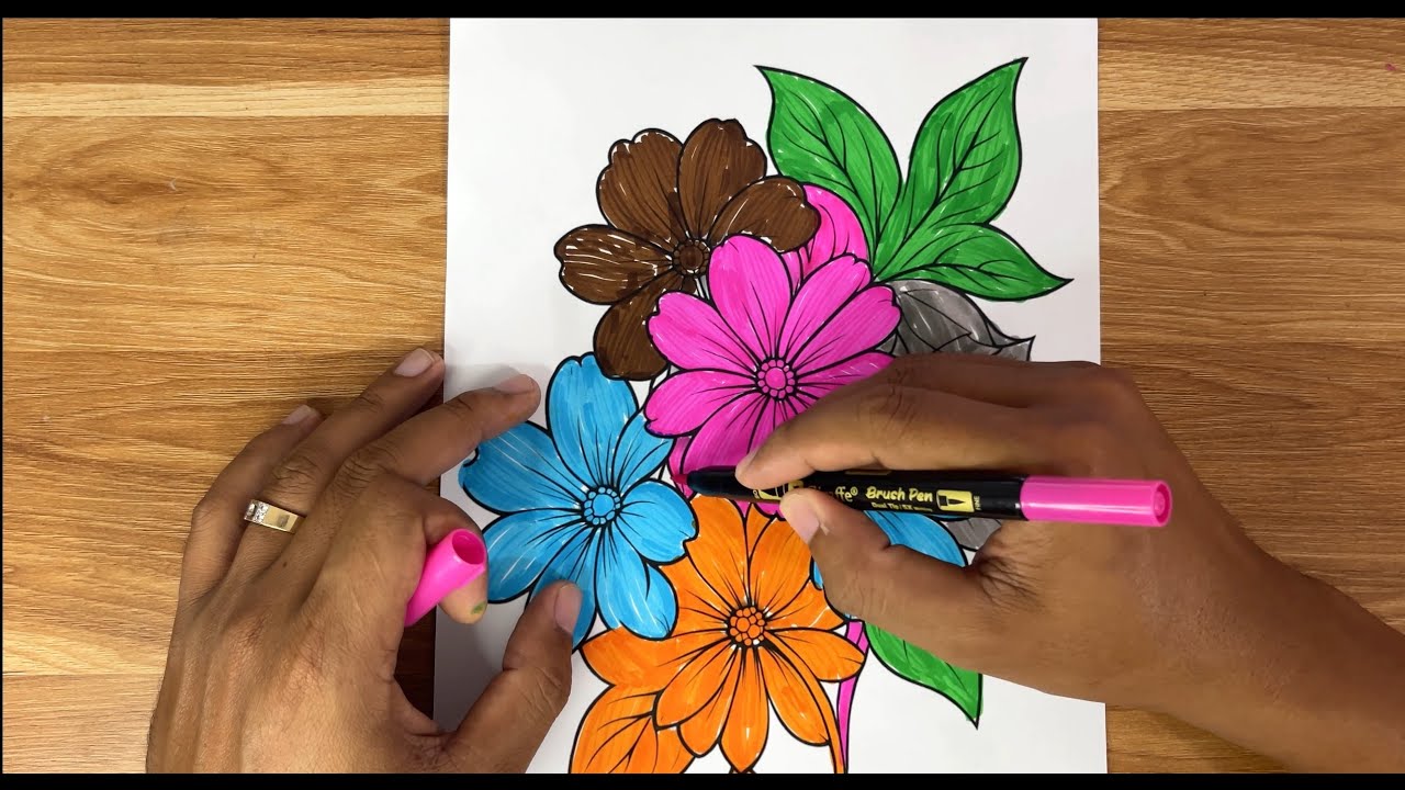 Vibrant Flower Coloring Tutorial Step by Step Guide with Brush Pens ...