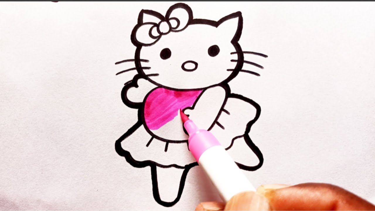How to draw and colour Hello kitty, cherry fruits, apple, teapot, watermelon 🍉 / drawing for kids