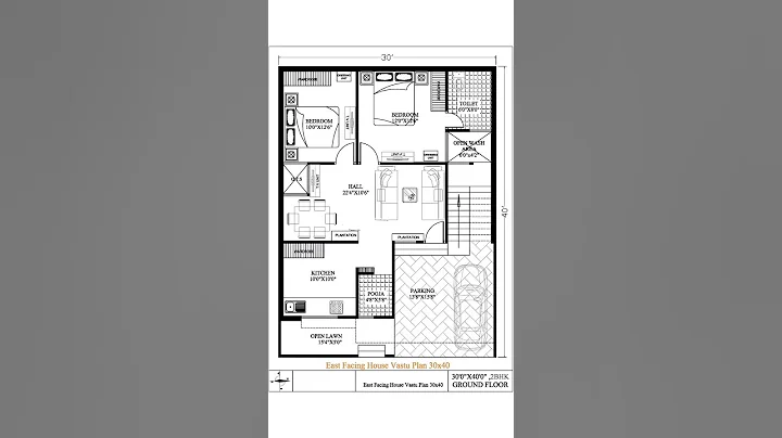 30x40 east facing house plan | 30x40 2 bedroom house plan #housedesign #houseplans #homeplan #2bhk
