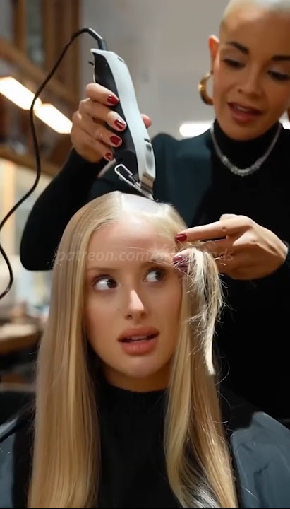 #ai Makeover Show - blonde girl shaved completely bald in a salon