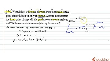 A particle of mass 40 mg and carrying a charge 5 xx 10^(-9) C is moving directly towards a fixed...