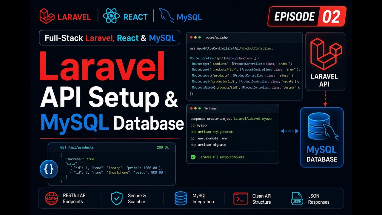Laravel API Setup With MySQL | Laravel React MySQL | Episode 02 - YouTube