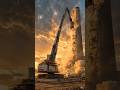 World's Biggest Excavator Demolishes Giant Chimney! 😱#excavator #demolition #viral #shorts #collab