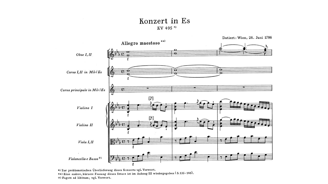 Mozart: Horn Concerto No. 4 in E-flat major, K. 495 (with Score)