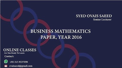 Business Mathematics paper 2016, First year Commerce, BIEK