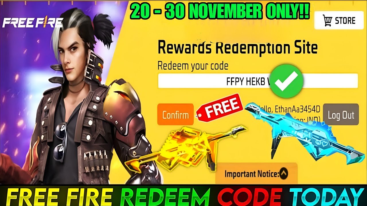 FREE FIRE REDEEM CODE TODAY 23 NOVEMBER|FF REWARDS REDEEM CODE | FF REDEEM CODE TODAY 23 NOVEMBER
