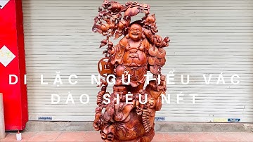 Tượng Gỗ : Di Lặc ngũ tiểu vác đào đứng bao tiền gỗ hương ta  / Hàng Khủng