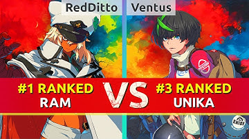 GGST ▰ RedDitto (#1 Ranked Ramlethal) vs Ventus (#3 Ranked Unika). High Level Gameplay