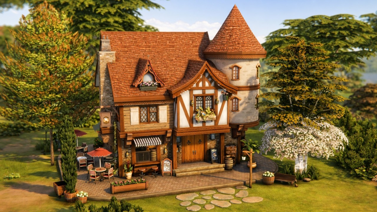 Tudor Pub with Apartment 🌳 The Sims 4 Speed Build | No CC