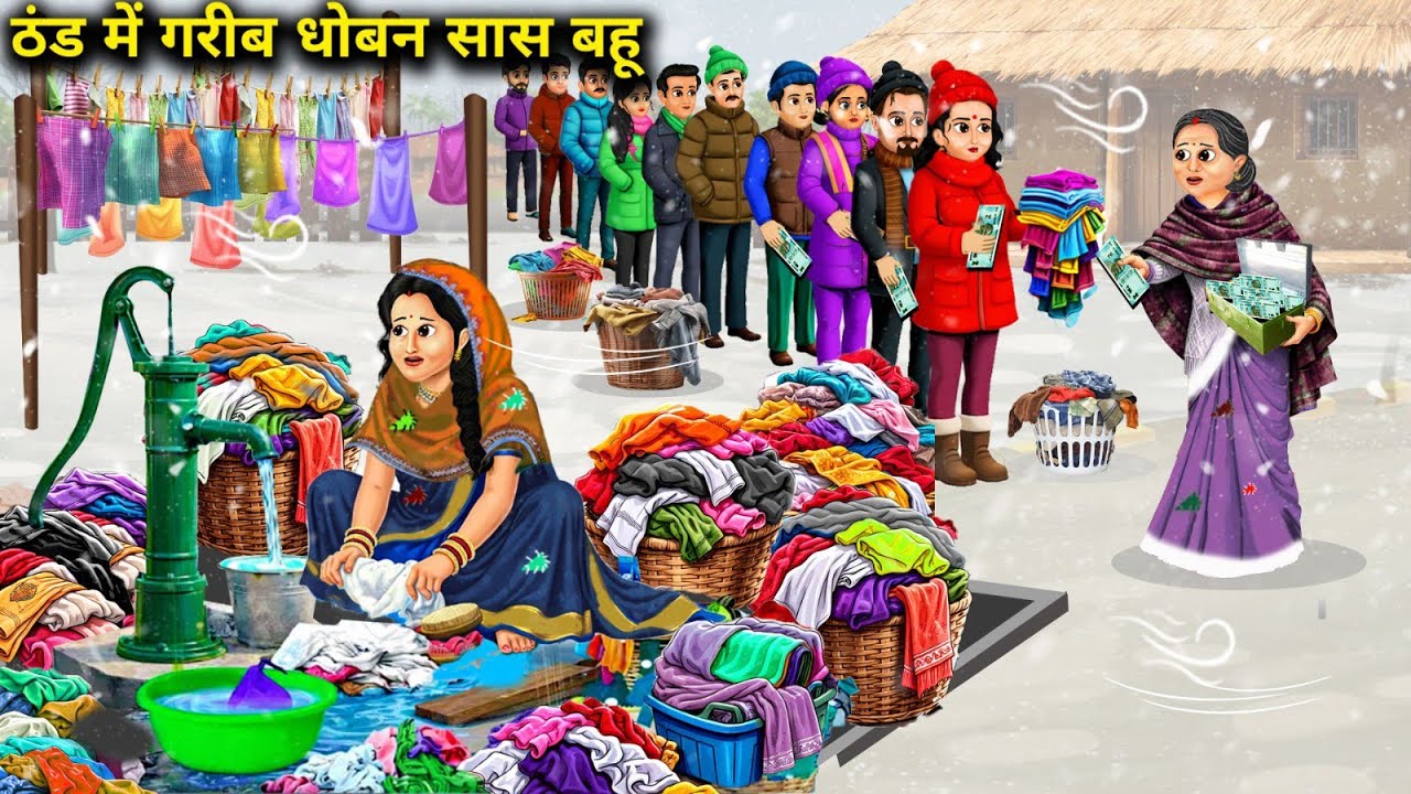 ठंड में गरीब धोबन सास बहू || Poor WasherMan Mother-In-Law Daughter-In-Law In Cold || Cartoon Video
