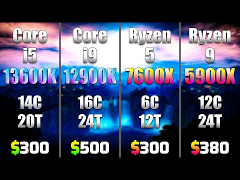 Core i5 13600K vs Core i9 12900K vs Ryzen 5 7600X vs Ryzen 9 5900X | RTX 4090 24GB