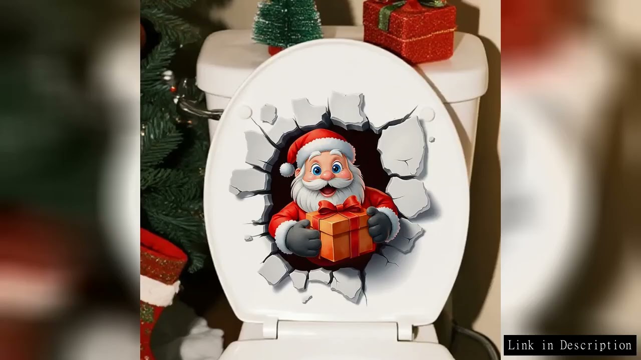 Festive Santa Cracked Wall Christmas Toilet Stickers  Self-Adhesive PVC For Bedroom Living Room Bath