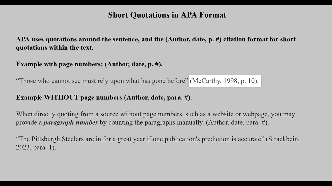 Citing short quotations in APA format 