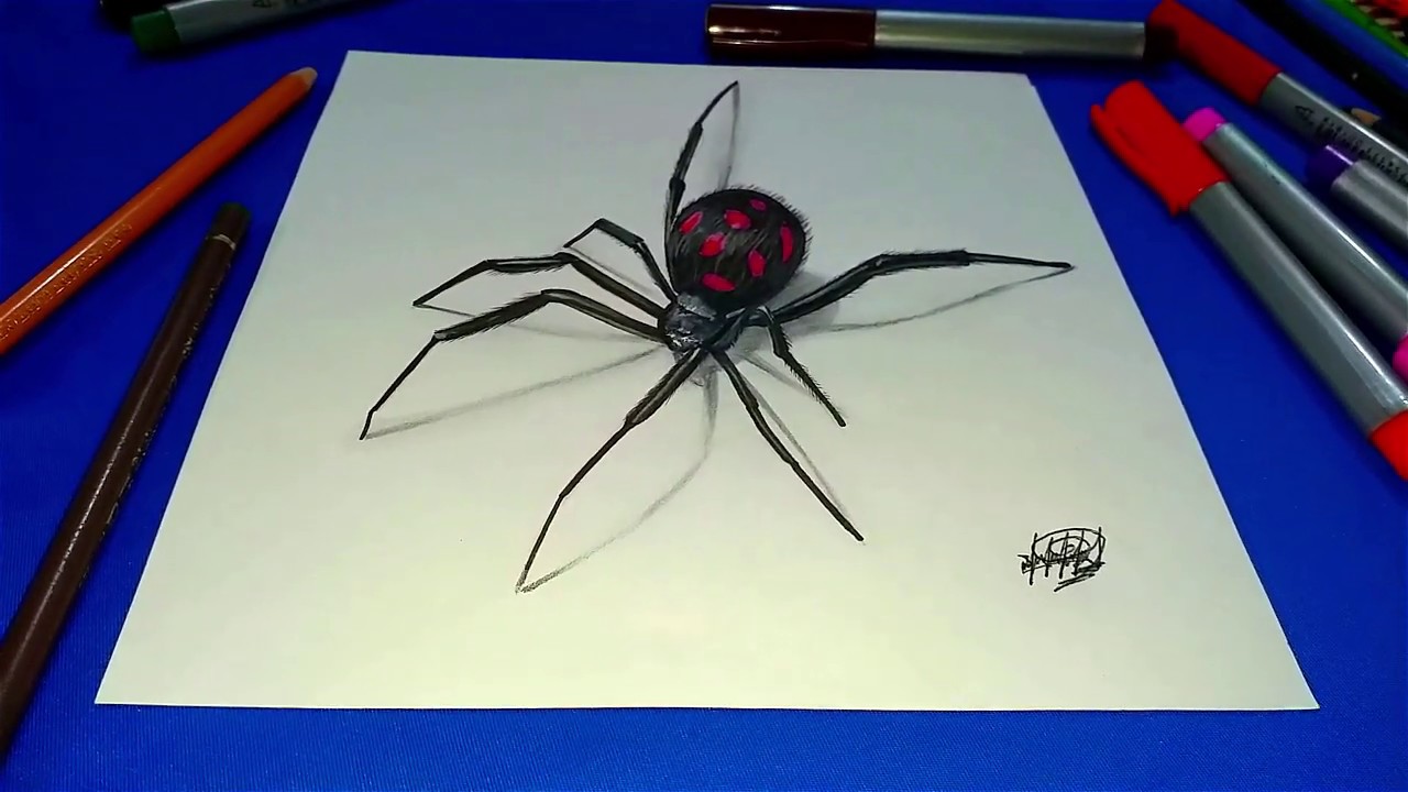 Dibujo 3D de una araña viuda negra | how to draw a black widow spider ...