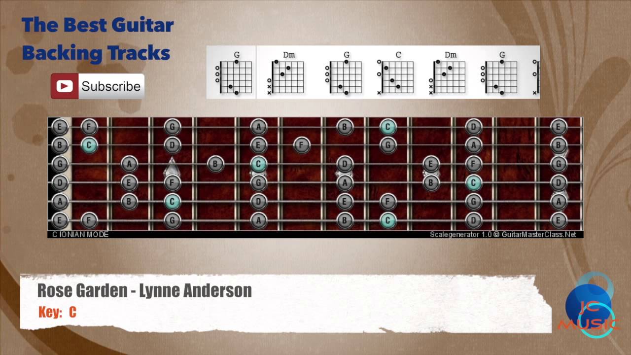 Rose Garden Lynne Anderson Guitar Backing Track With Scale And Chords Youtube