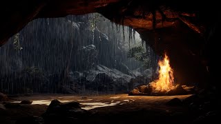 Cave Ambiance| Rain and Fire Sounds for Relaxation and Deep Sleep