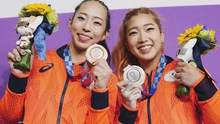 野中が「銀」、野口「銅」 スポーツクライミング女子