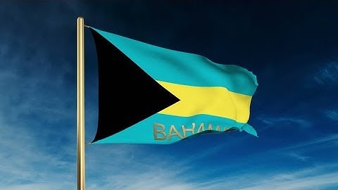 4K Bahamas flag slider style with title. Waving in the wind with cloud background animation Stock