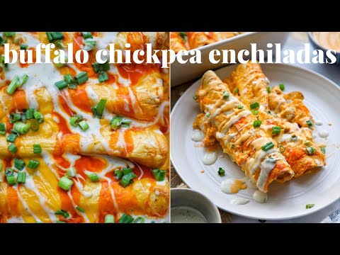 CREAMY BUFFALO CHICKPEA ENCHILADAS [VEGAN AND EASY TO MAKE] | PLANTIFULLY BASED