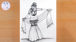 How to draw a Beautiful Girl Backside sharara dress || Pencil sketch for beginner || Easy drawing