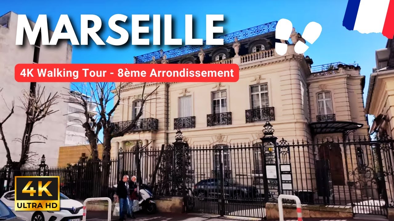 🇫🇷 Пешеходная экскурсия по Марселю 4К: в шикарном 8-м округе 🚶🏼☀️