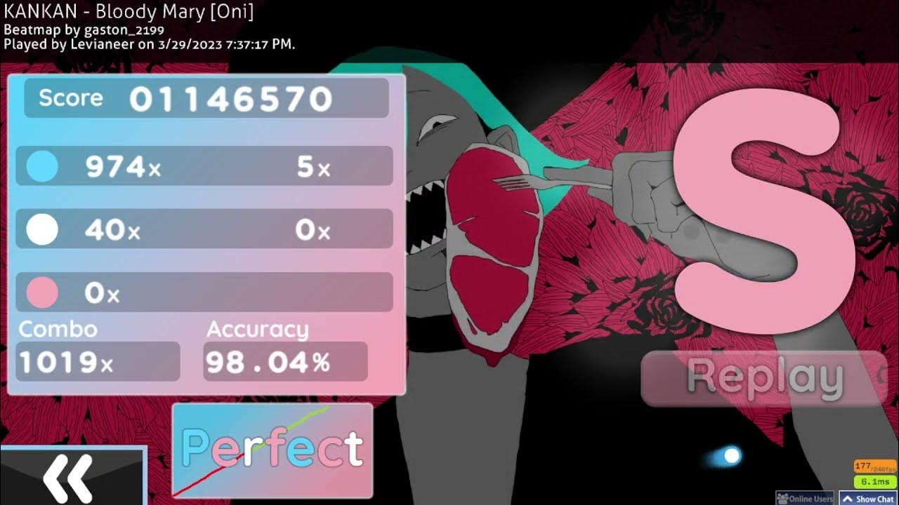 osu!taiko KANKAN Bloody Mary [Oni] (S, 98.04, *3.57) YouTube