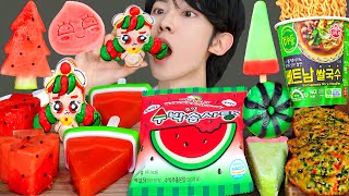 ASMR Watermelon Color Food PARTY Ice cream Honey Jelly Candy Desserts MUKBANG EATING SOUNDS