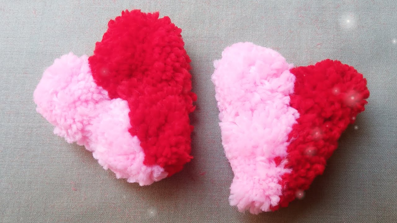 How to Make Easy Pom Pom Heart Making with Fork Amazing Craft Ideas from Wool DIY Yarn Heart