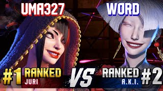 SF6 ▰ UMA327 (#1 Ranked Juri) vs WORD (#2 Ranked A.K.I.) ▰ High Level Gameplay