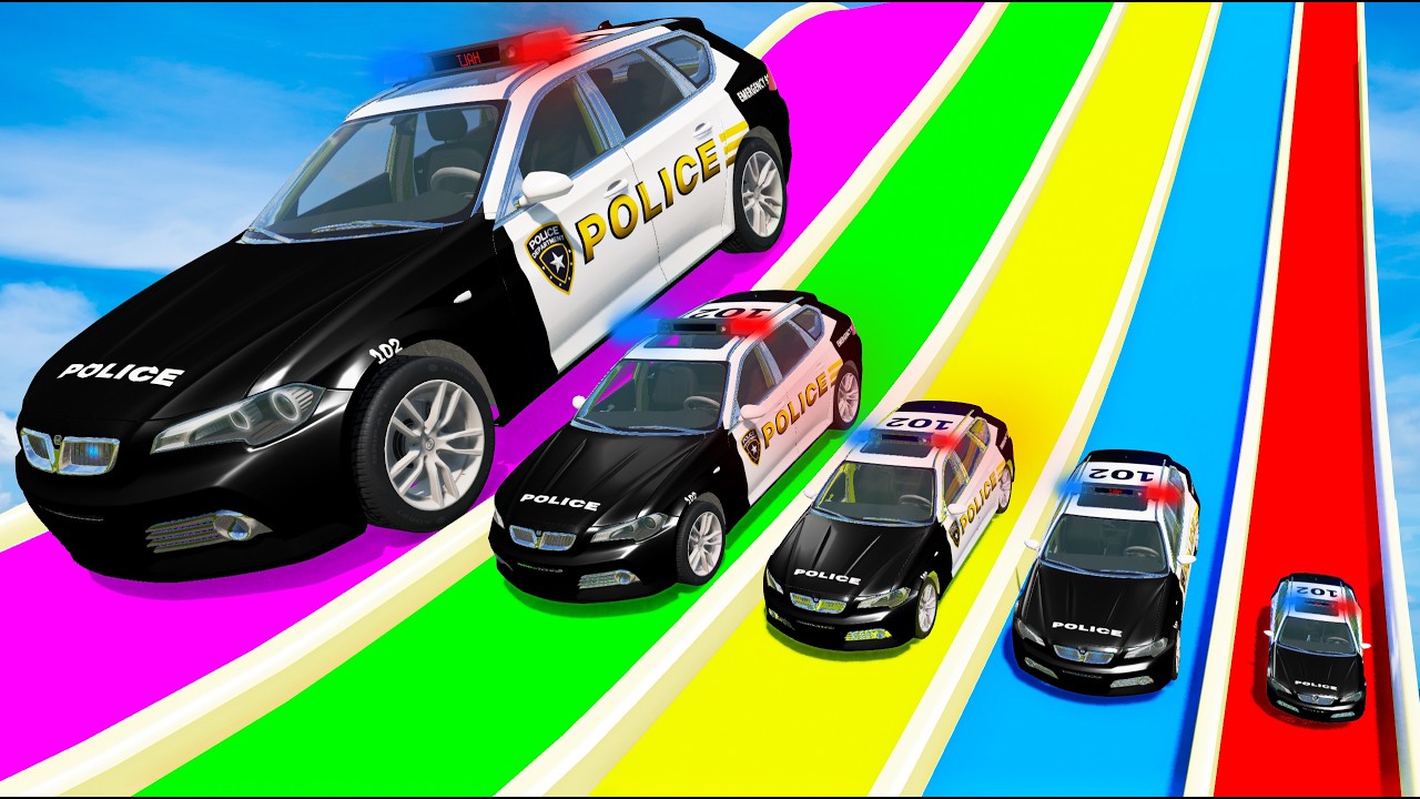Big and Small Cars vs Slide Colors with Portal Trap – Police Cars Rescue Small Cars – BeamNG.Drive