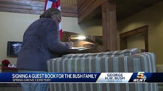 You can sign a guestbook at Spring Grove Cemetery that will be sent to Bush family