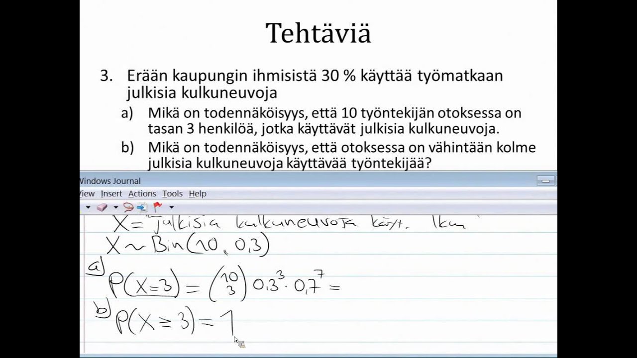 Tilastotiede - esimerkkitehtäviä- todenäköisyysjakaumat 170314 - YouTube