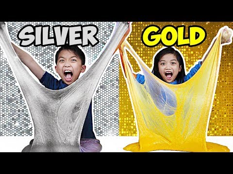 GIANT GOLD SLIME vs GIANT SILVER SLIME CHALLENGE! DIY METALLIC SLIME | JK Slime | Fun Kids Video