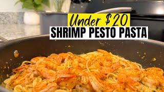 Delicious SHRIMP PESTO PASTA For Under $20!