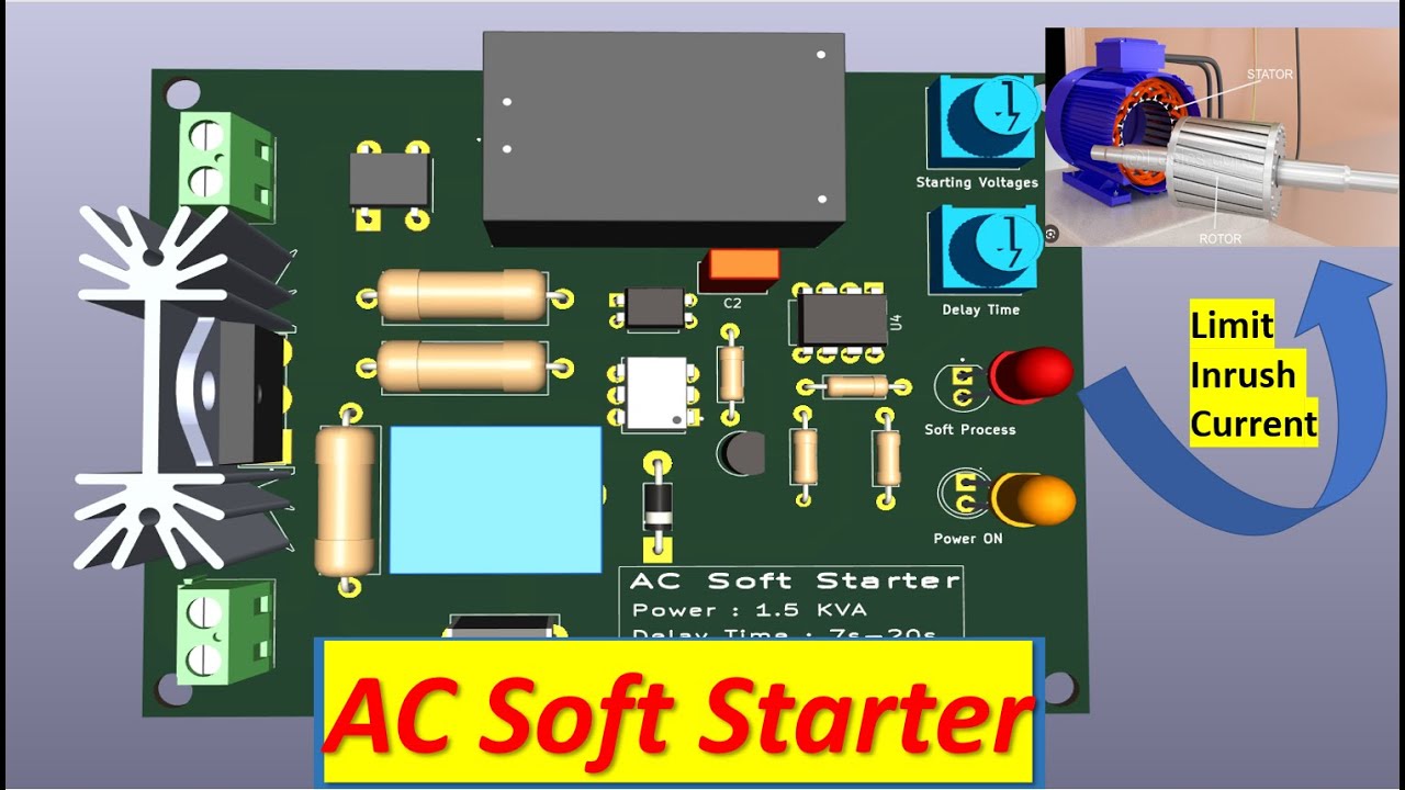 AC soft starter circuit to limit inrush current at home DIY - YouTube