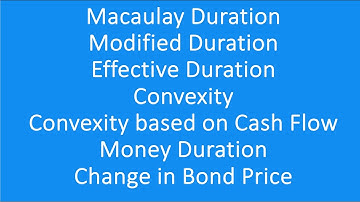 Macaulay Duration|Modified Duration|Effective Duration|Convexity|Money Duration|Cash based Convexity