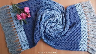كروشيه _ طريقة شال مستطيل بالتفصيل _ خيط برنسيس _ simple crochet shawl _ Ozzy Crochet