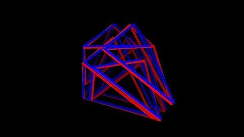 Cells-5-anaglyph. Rotation in four-dimensional space. 4D. Fourth dimension. Hyperspace.