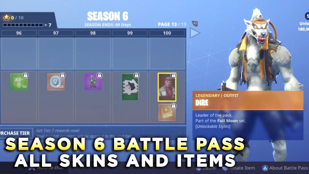 all skins and items season 6 battle pass tier 100 fortnite battle royale - fortnite tier generator