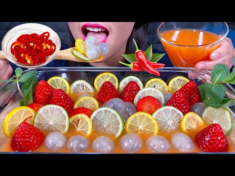 MAKAN BUAH ASAM *SPICY PICKLED FRUITS LEMON, LIME, LONGAN, STRAWBERRY ASMR 먹방 MASSIVE Eating Sounds