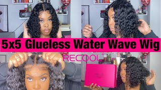 Quick and Easy GLUELESS Water Wave Bob Wig || Ft. Recool Hair